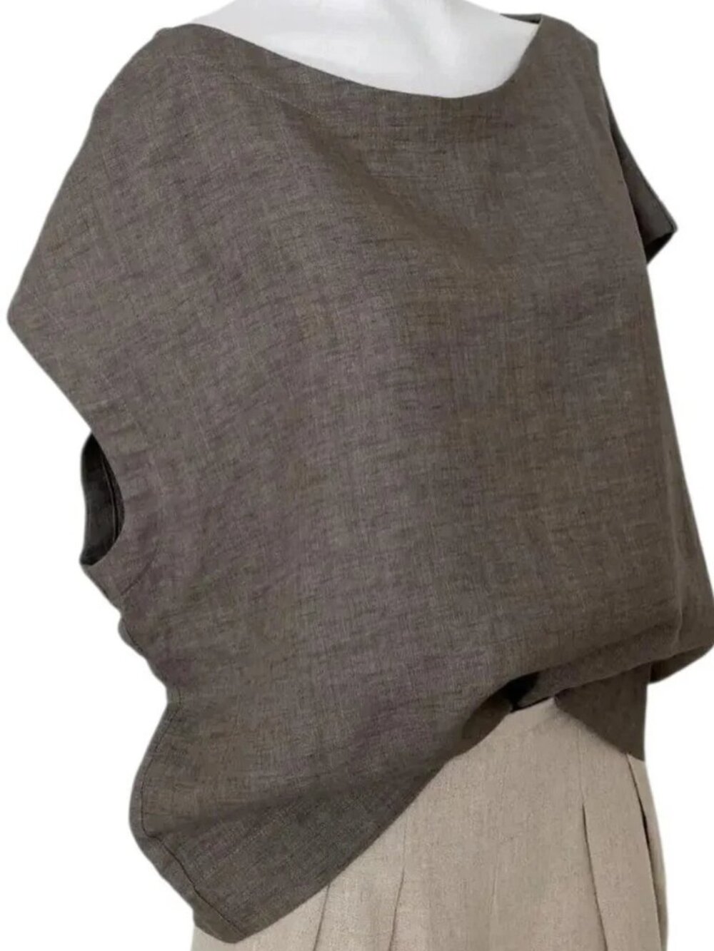 Hoi Bo Linen Jewel Neck Top Women Medium Grey Linen